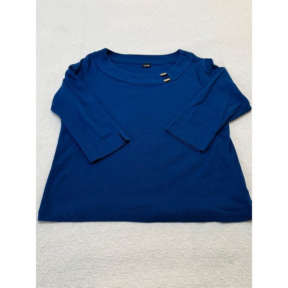 Rafaella Women's Blue 3/4 Sleeve Boat Neck Top with Gold Button Size Medium - Picture 5 of 7